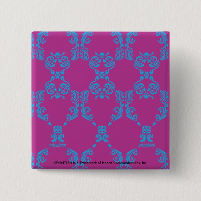 Badge Carré 5 Cm Damassé Aqua-Pourpre (Devant)
