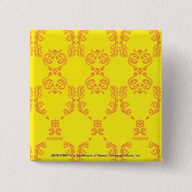 Badge Carré 5 Cm Damassé jaune-orange (Devant)