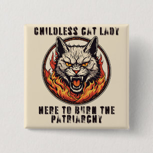 Badge Carré 5 Cm Dame aux chats sans enfants contre le patriarcat