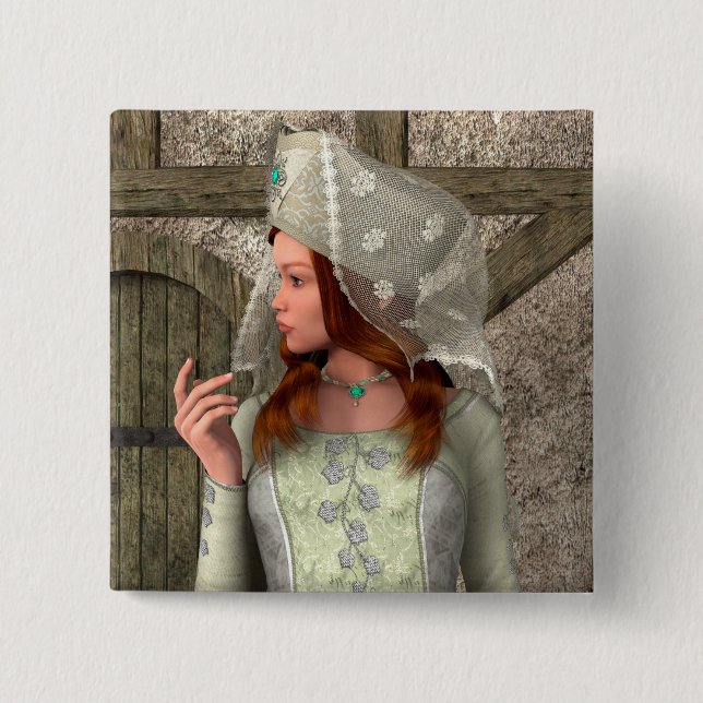 Badge Carré 5 Cm Dame médiévale (Devant)