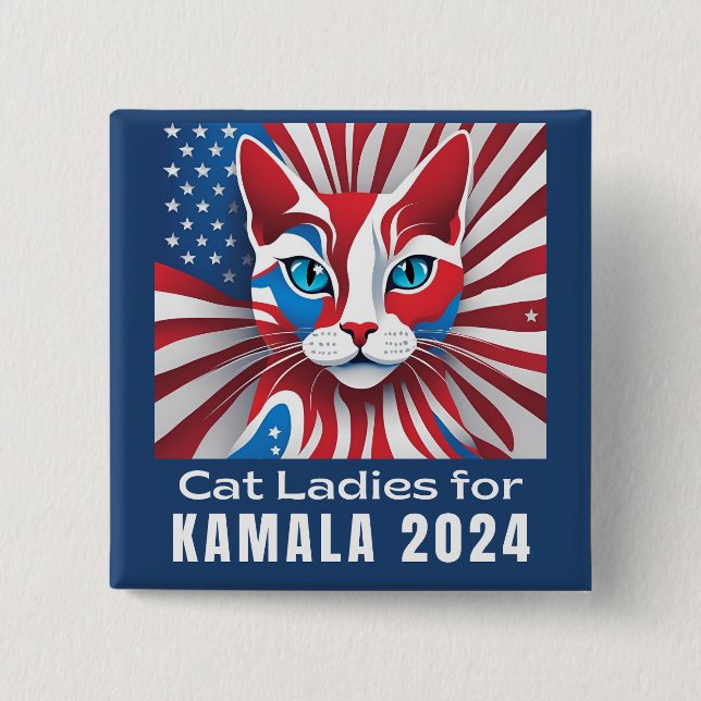 Badge Carré 5 Cm Dames de chat pour Kamala 2024 Démocrate (Devant)