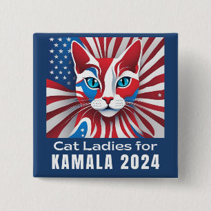 Badge Carré 5 Cm Dames de chat pour Kamala 2024 Démocrate