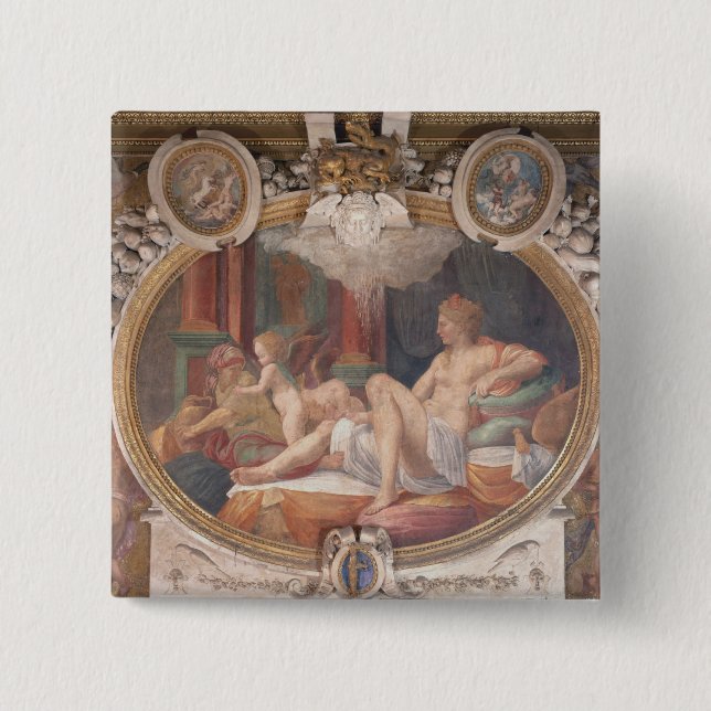 Badge Carré 5 Cm Danae recevant la douche de l'or (Devant)