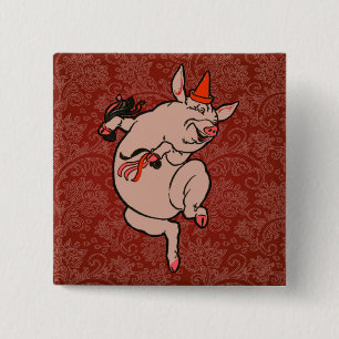 Badge Carré 5 Cm Dancing Pig Antique Cute Danseuse