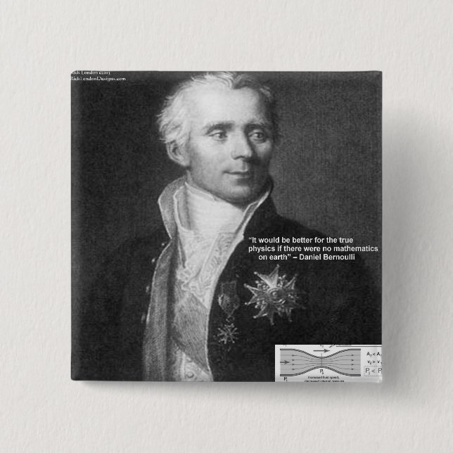 Badge Carré 5 Cm Daniel Bernoulli Véritable Physique Citation Cadea (Devant)
