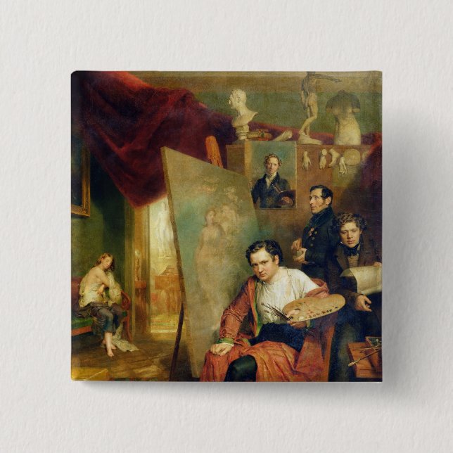 Badge Carré 5 Cm Dans le studio du peintre, 1832 (Devant)