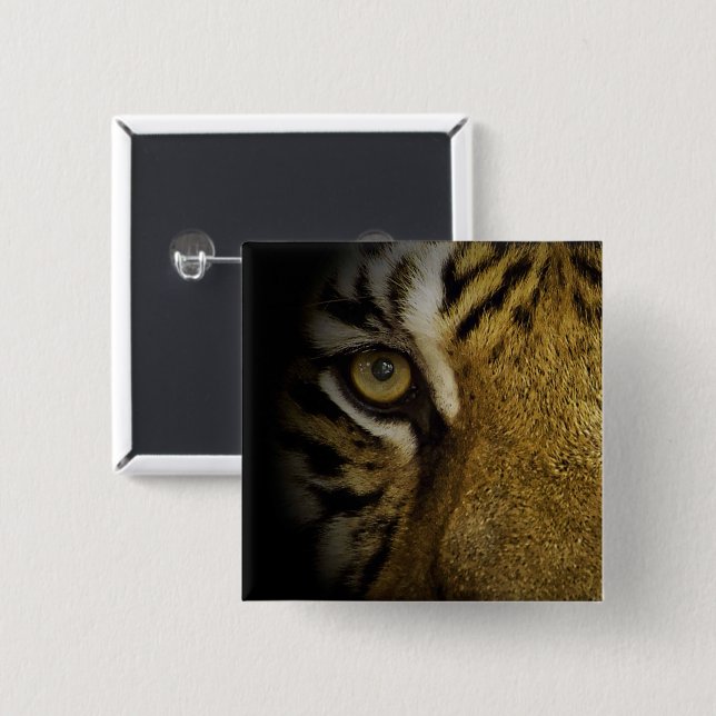 Badge Carré 5 Cm Dans l'oeil d'un tigre (Devant & derrière)