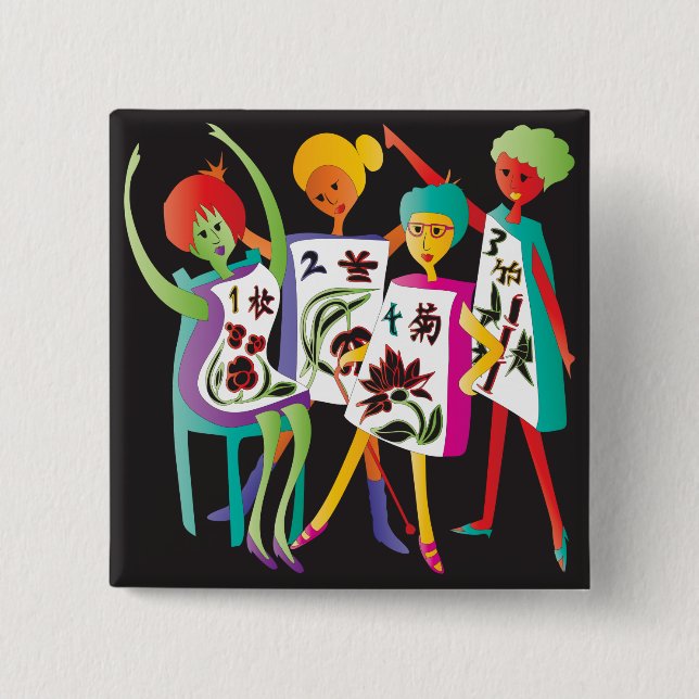 Badge Carré 5 Cm Danse des fleurs Mah Jongg (Devant)