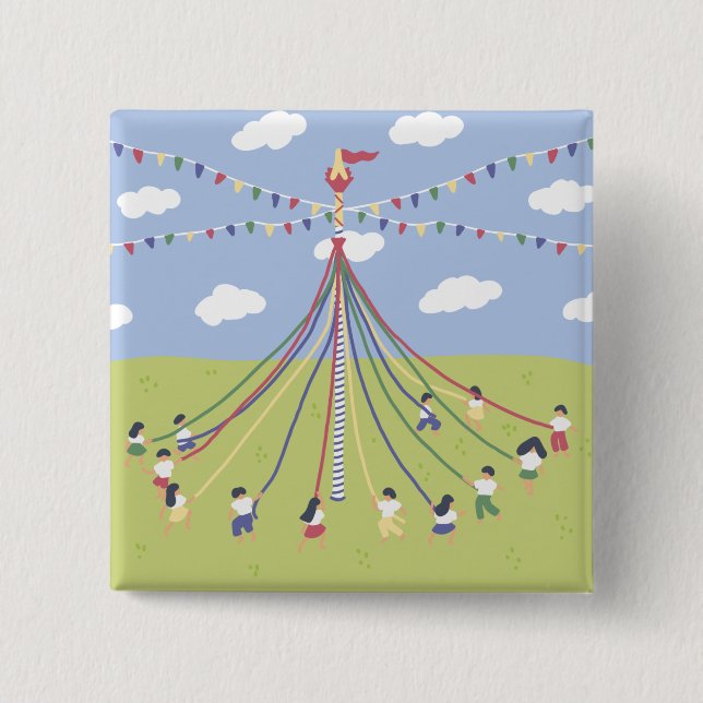 Badge Carré 5 Cm Danser autour de Maypole (Devant)
