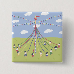 Badge Carré 5 Cm Danser autour de Maypole