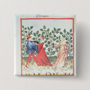 Badge Carré 5 Cm Danseurs devant des usines de balai, 13ème siècl