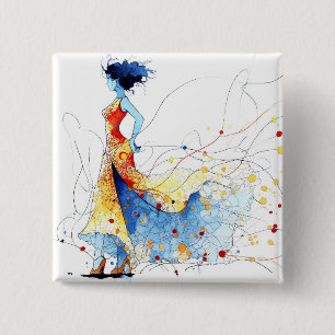 Badge Carré 5 Cm Danseuse de flamenco à l'aquarelle – Joie en mouve