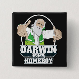 Badge Carré 5 Cm Darwin est mon Homeboy (polychrome)