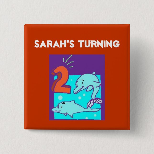 Badge Carré 5 Cm Dauphins du 2e anniversaire (Devant)