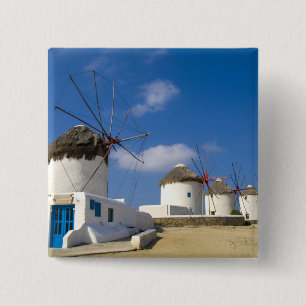 Badge Carré 5 Cm De beaux moulins à vent sur l'île de Mykonos,