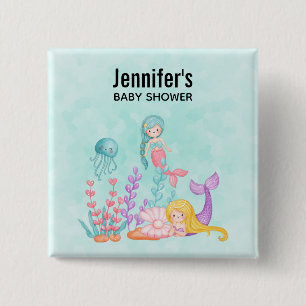 Badge Carré 5 Cm De mignons sirènes sous le Baby shower d'aquarelle