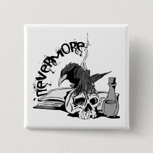 Badge Carré 5 Cm De Poe crâne et livre plus jamais Raven