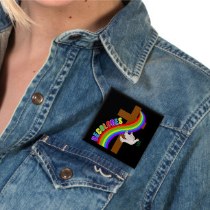 Badge Carré 5 Cm DeColores Cursillo Arc-en-ciel avec Croix et Paix 