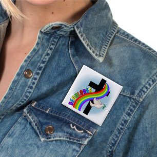 Badge Carré 5 Cm DeColores Cursillo Arc-en-ciel avec Croix et Paix 