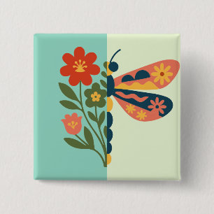 Badge Carré 5 Cm Décoration papillon colorée avec des éléments flor