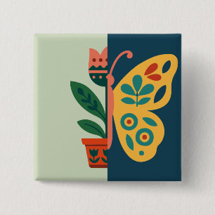 Badge Carré 5 Cm Décoration papillon colorée avec des éléments flor