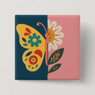 Badge Carré 5 Cm Décoration papillon colorée avec éléments floraux