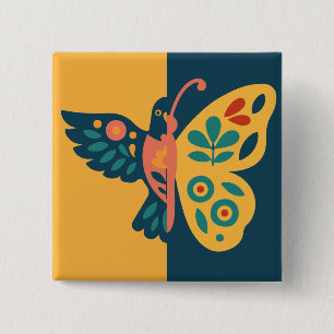 Badge Carré 5 Cm Décoration papillon colorée avec éléments floraux
