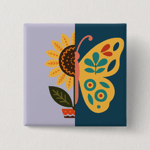 Badge Carré 5 Cm Décoration papillon colorée avec éléments floraux
