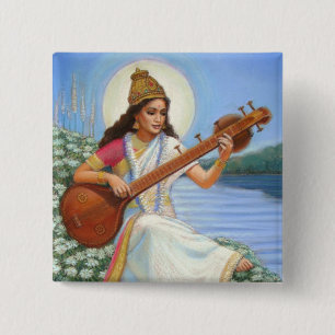 Badge Carré 5 Cm Déesse Sarasvati