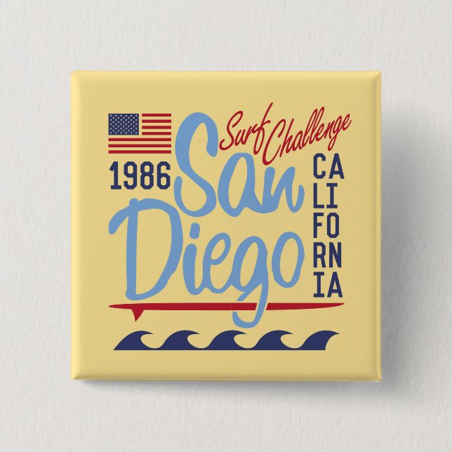 Badge Carré 5 Cm Défi 1986 de surf de San Diego (Devant)