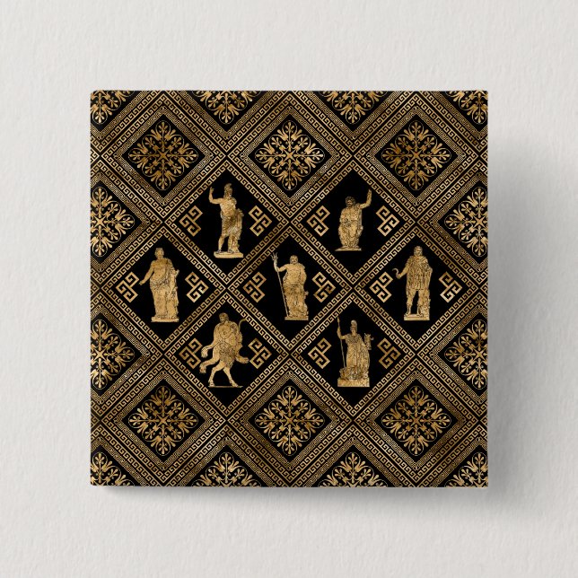 Badge Carré 5 Cm Déités grecques et méandre ornement clé (Devant)