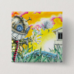 Badge Carré 5 Cm Deja Vudoo - Cute Colorée Pin Cushion Doll Art