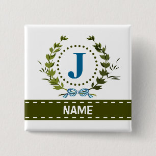 Badge Carré 5 Cm Délicat Ivy Wreath and Bow Name avec Monogram J