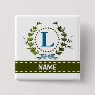 Badge Carré 5 Cm Délicat Ivy Wreath and Bow Name avec Monogram L