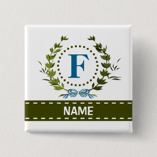 Badge Carré 5 Cm Délicat Ivy Wreath and Bow Name avec Monogramme F