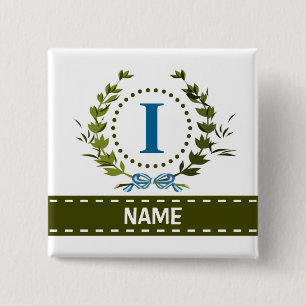 Badge Carré 5 Cm Délicat Ivy Wreath and Bow Name avec Monogramme I