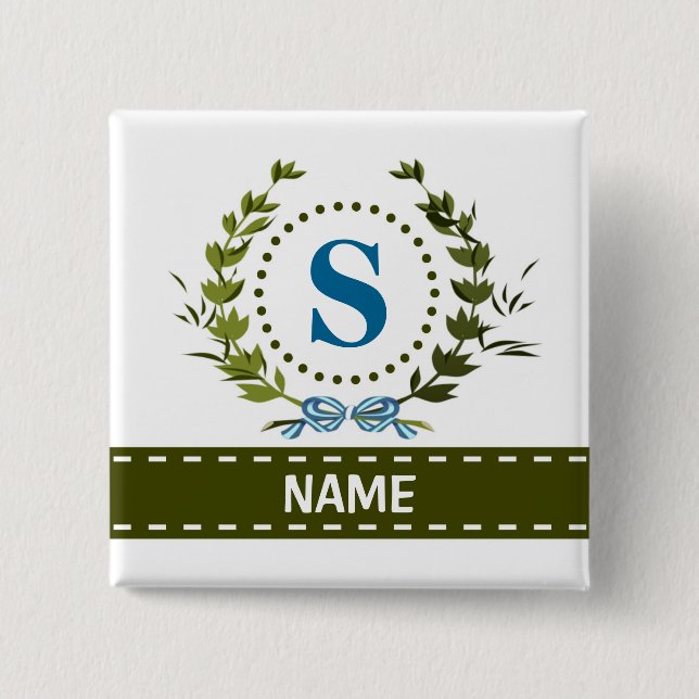Badge Carré 5 Cm Délicat Ivy Wreath and Bow Name avec Monogramme S (Devant)