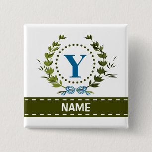 Badge Carré 5 Cm Délicat Ivy Wreath and Bow Name avec Monogramme Y