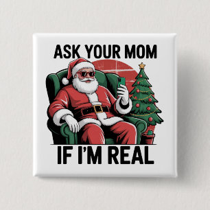 Badge Carré 5 Cm Demande à ta mère Funny Santa Snarky Retro Noël