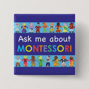 Badge Carré 5 Cm Demandez-moi sur MONTESSORI 2" bouton carré