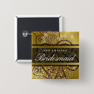 Badge Carré 5 Cm Demoiselle d'honneur Bohème Spirales violettes Or 