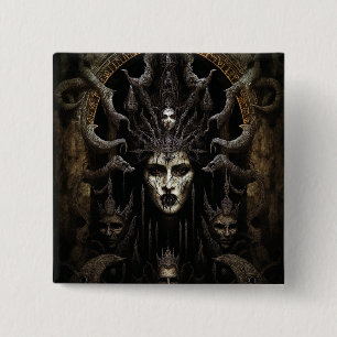 Badge Carré 5 Cm Demon Femme Monster Horreur Art
