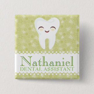 Badge Carré 5 Cm Dent mignonne - bouton fait sur commande vert de