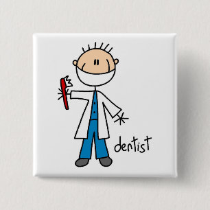 Badge Carré 5 Cm Dentiste Bonhomme Allumette