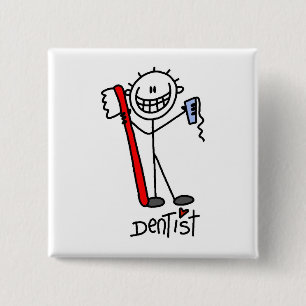 Badge Carré 5 Cm Dentiste en bonhomme allumette basique