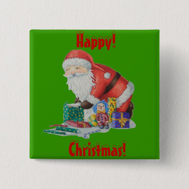 Badge Carré 5 Cm des sants enveloppant cadeaux et jouets pour noël (Devant)