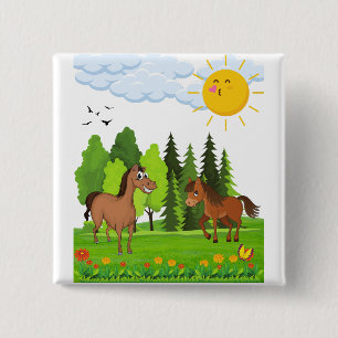 Badge Carré 5 Cm Design de petits chevaux pour les enfants