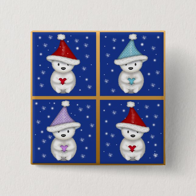 Badge Carré 5 Cm Design d'ours polaires mignons (Devant)