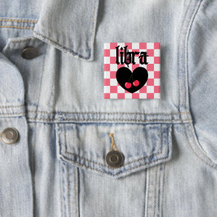 Badge Carré 5 Cm Design Libra Gothique à Cerises à Damier