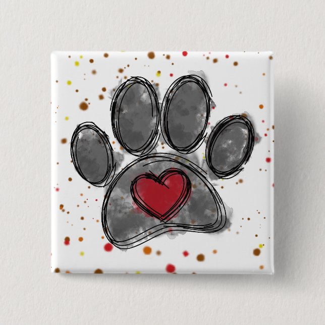 Badge Carré 5 Cm Dessin Amoureux des chiens Aquarelle Peinture (Devant)